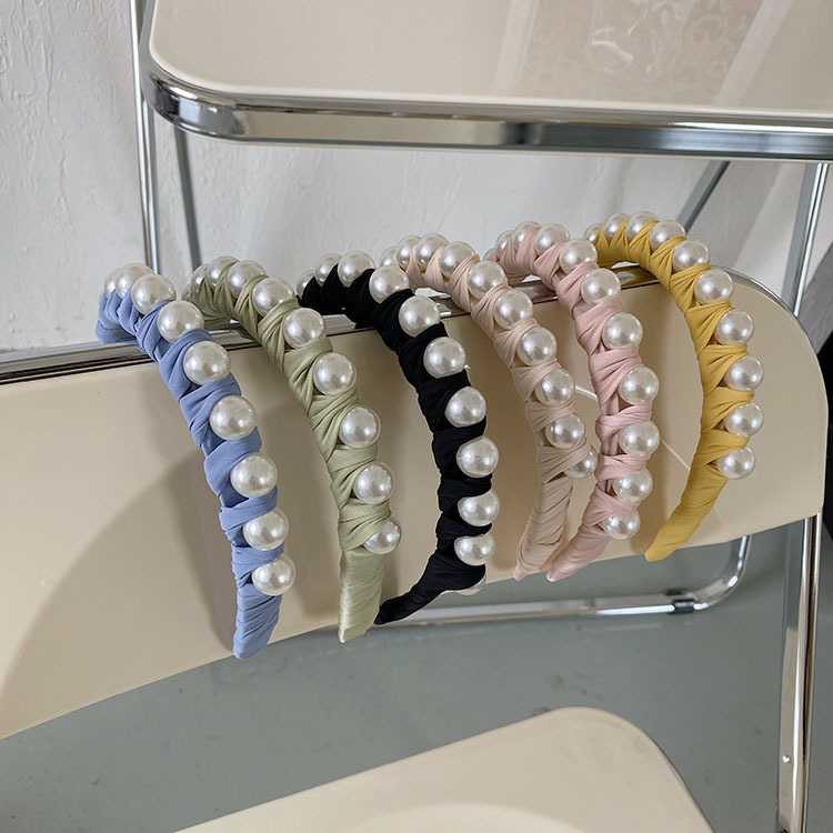 130g Weight Headwear Classification Housewarming, Anniversary, Business, Wedding, Travel, Birthday, Festival Occasion Plaid, Waves Pattern Women'S Gender Fashion Style Beige, Pink, Green, Blue, Yellow, Black Color Korean Winding Pearl Woven Headband Wholesale 7