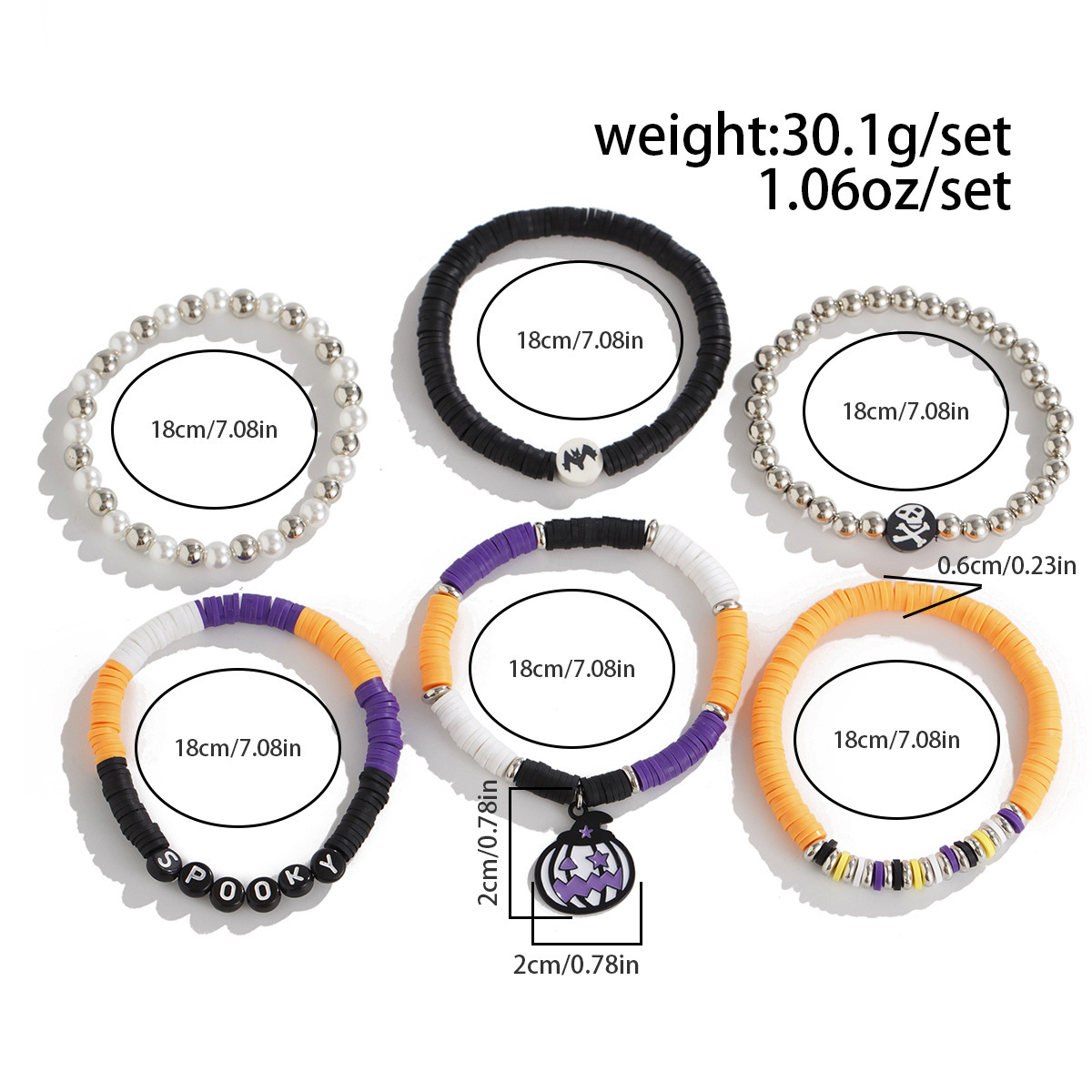 21g Weight Alloy Pendant Material Bracelets Classification CCB, Arylic, soft clay Chain Material 1 Set Quantity Festival Occasion CCB, Arylic, Alloy Material Halloween Festival Pumpkin, Bat, Ghost Pattern Women's Gender Beaded, Enamel Design Funny Style Funny Pumpkin Bat Ghost CCB Arylic Alloy Beaded Bracelets Wholesale 55