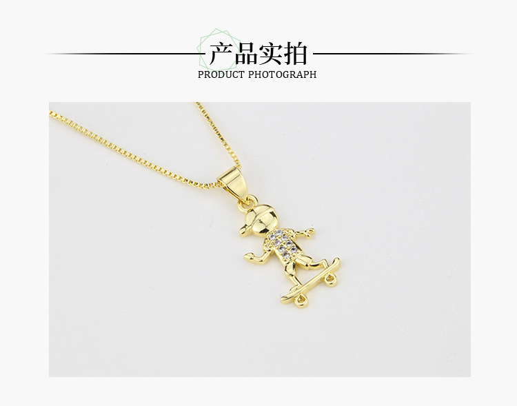 New Roller Skating Boys And Girls Pendant Gold-plated Copper Necklace display picture 1