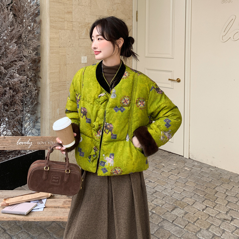 香云纱国风新中式羽绒服女短款复古盘扣高级感百搭通勤唐装上衣潮