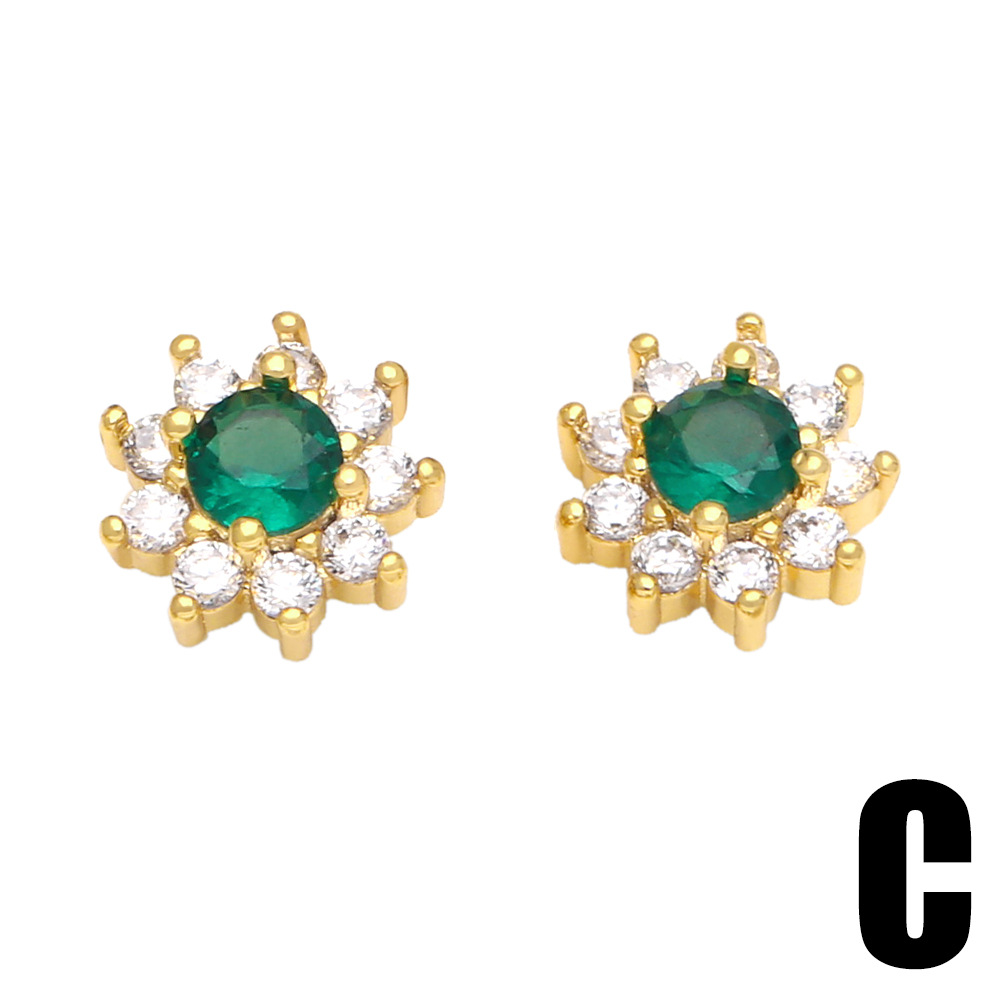 Fashion Heart Shape Flower Copper Ear Studs Inlay Zircon Copper Earrings