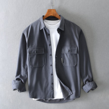 D239秋冬新款男士落肩日系休闲长袖毛呢衬衫外套一件代发