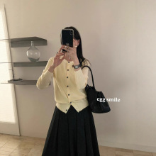 秋季新款针织上衣外穿内搭打底衫圆领毛衣女长袖高级感针织开衫