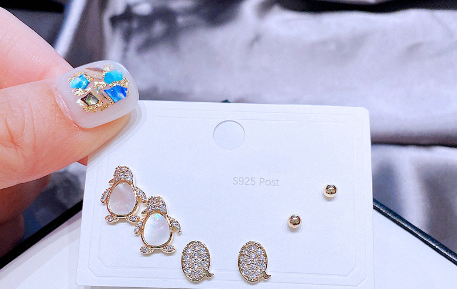 Fashion Earring Set Female Sweet And Cute Zircon Shell Penguin Small Earrings Three Pairs display picture 12