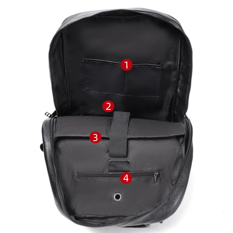 Ba lô nam da bò lớp đầu tiên đơn giản, túi đựng laptop đi học đi làm du lịch 42×32×12 cm — Màu đen