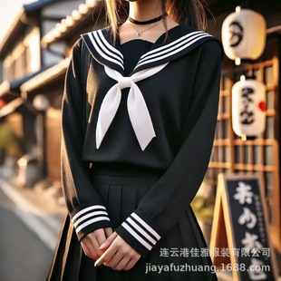 Japanese orthodox black three sailor uniform basic JK uniform suit college intermediate uniform student uniform
