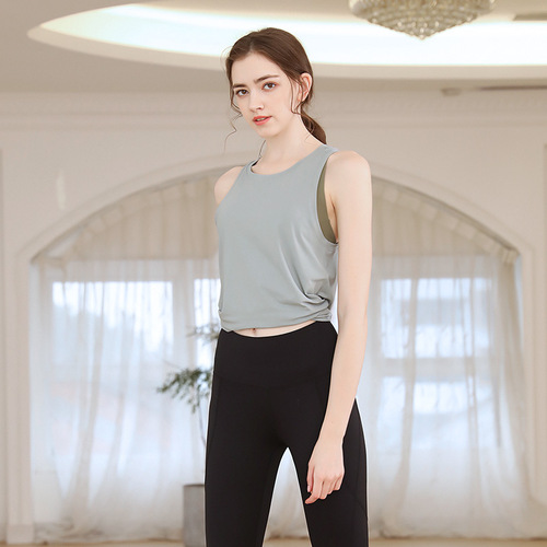 Fitness wear slim sports vest women's short sleeveless yoga wear gym training running quick-drying top summer
