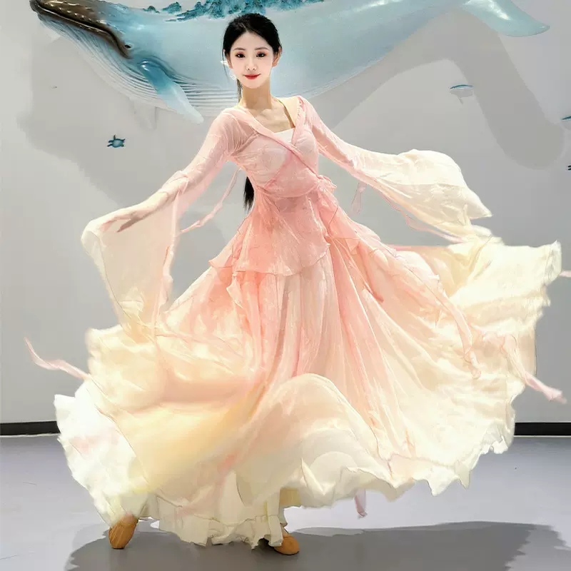 春颂飘逸仙气新款古典舞蹈演出练功服女中国舞古风纱衣渐变色套装