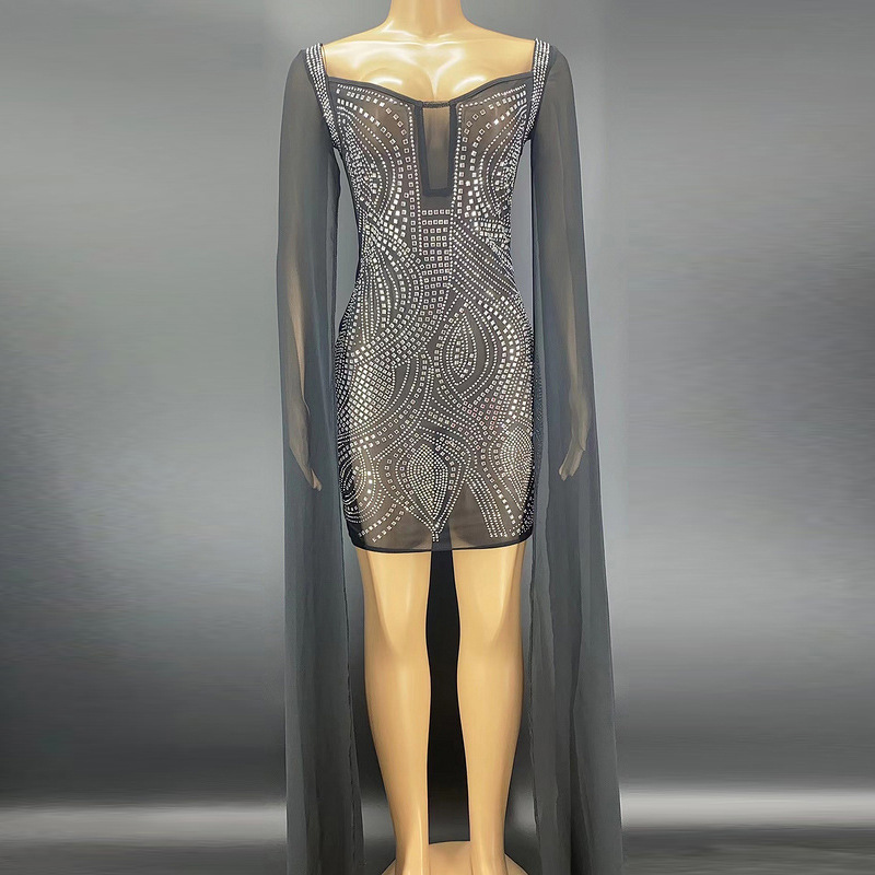 Plus Size Boutique Women's Chiffon Sleeves Black Cocktail Dress Women's Shiny Sequins Classic Evening Commuter