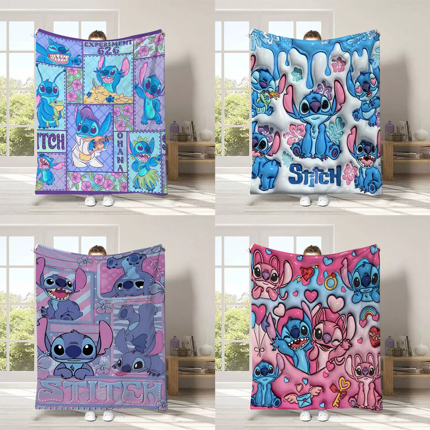 新款跨境亚马逊temu热卖史迪仔毛毯卡通可爱史迪奇毛绒毯四季绒毯