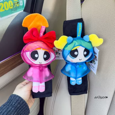 Sürətlər qutusu və əl tormozu başlıqları – Anti-Strangle Belt Car Decoration New - genuine-powerpuff-girls-shoulder-cover-black-velvet-pink-raincoat-floral-blue-raincoat-bubble-two-pack