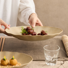 陶瓷日式盘早餐甜品配菜寿司沙拉凉菜专用盘椭圆盘商用粗陶烧烤盘