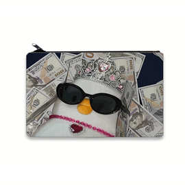 跨境款帆布笔袋批发,滑稽的鸭子与皇冠化妆袋,可爱旅行袋,零钱包