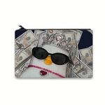 跨境款帆布笔袋批发,滑稽的鸭子与皇冠化妆袋,可爱旅行袋,零钱包