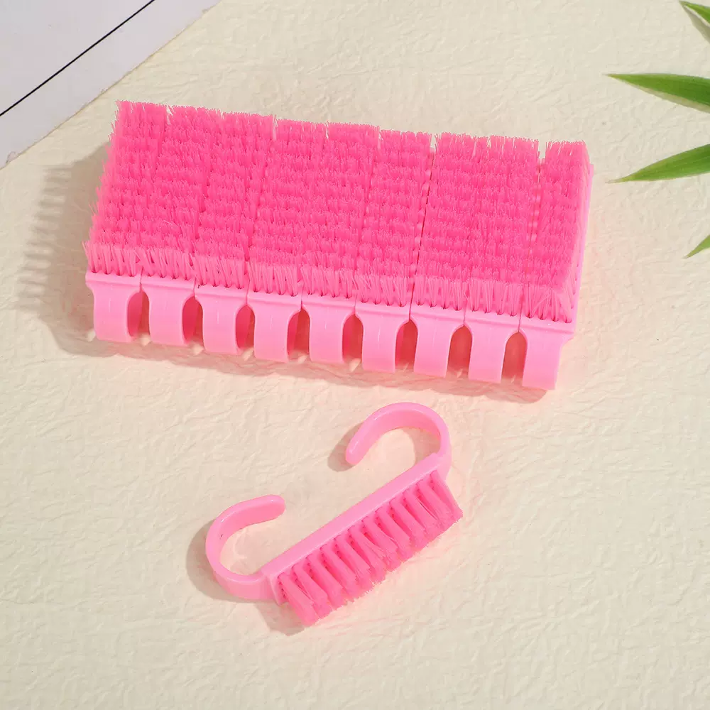 新款全粉色塑料美甲工具实色指甲刷十个包装羊角刷小号牛角清洁刷