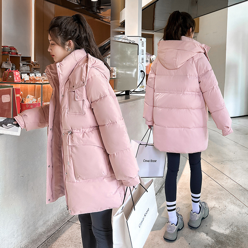 Ropa de algodón para mujeres invierno 2024 nueva chaqueta de algodón suelta media y larga con capuzas gruesas chaqueta de algodón de moda coreana para mujeres image 5