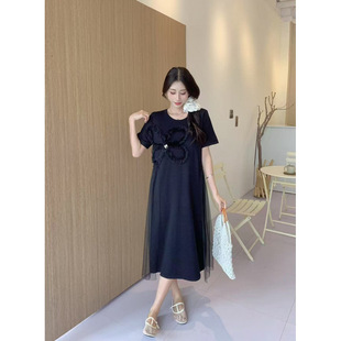 Pregnancy Style Skirt Summer Dress 2025 New Style Splicing Large Size Loose Mid-Length Style Wear for Pregnant Women in Summer