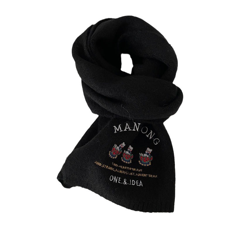 Sciarpa ricamata con tre piccoli orsetti ~ Dolce sciarpa in cashmere per il calore autunnale e invernale delle donne Coppia lavorata a maglia al collo_voghion.com