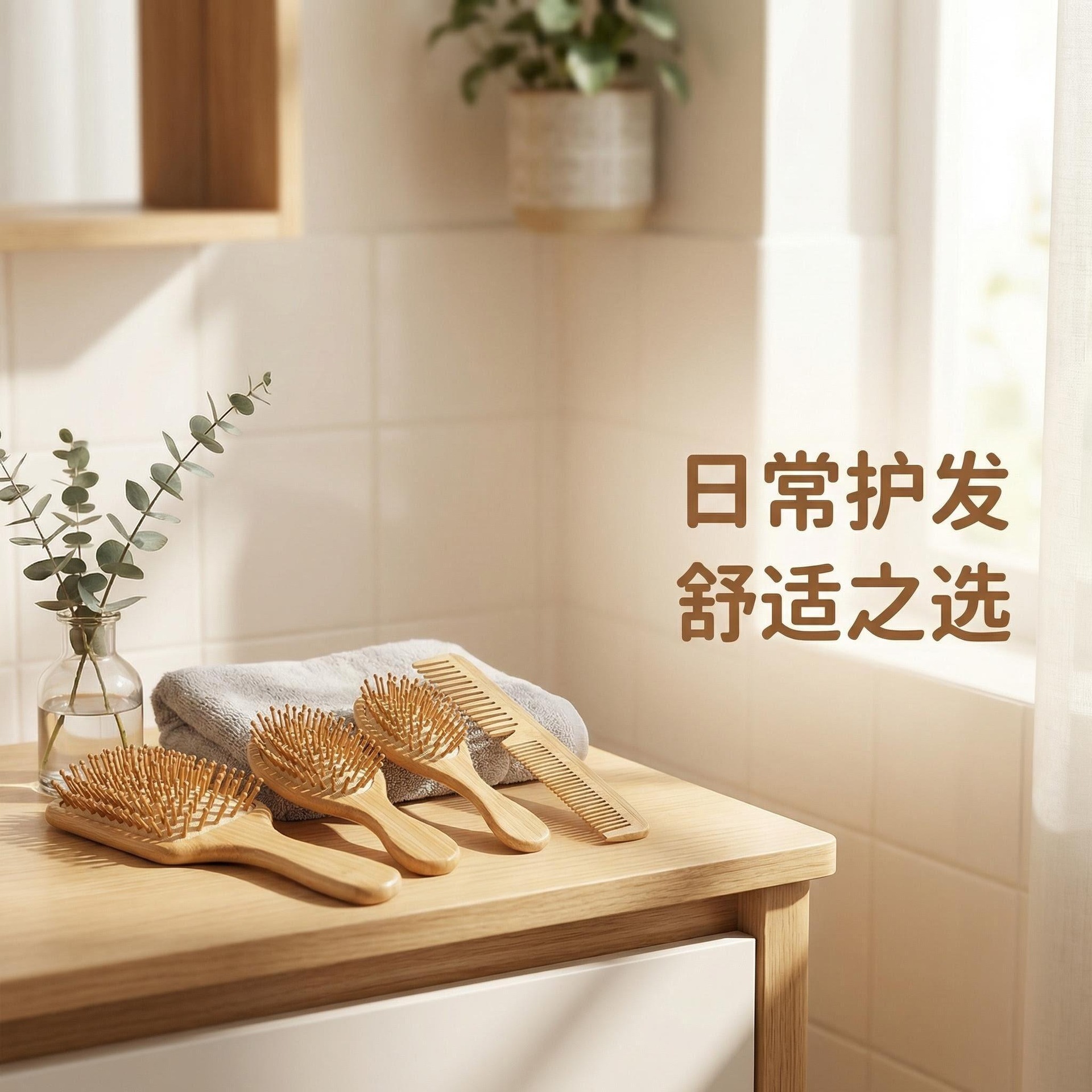 Natural Bamboo Air Cushion Hair Brush Set Wide Tooth Rat Tail Comb Anti Static Scalp Massage 20cm+ overview