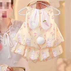 Children's clothing for girls, yellow cute rabbit girl baby sleeveless stylish cartoon set new two-piece summer set
