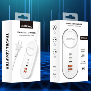 New PD18W fast charging and plug-in intelligent multi-port charger double USB + double C + Lightning European and American regulations