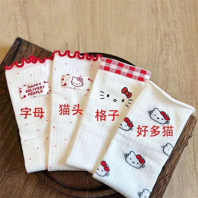夏季薄款中筒袜ins网眼白粉色日系可爱袜子网红可爱kitty猫袜子女|undefined