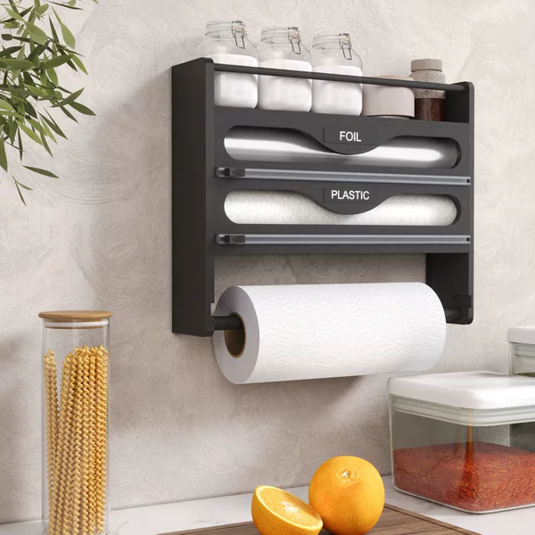 Plastic wrap cutter wall-mounted foil paper oil paper cutting box kitchen bamboo storage rack bamboo
