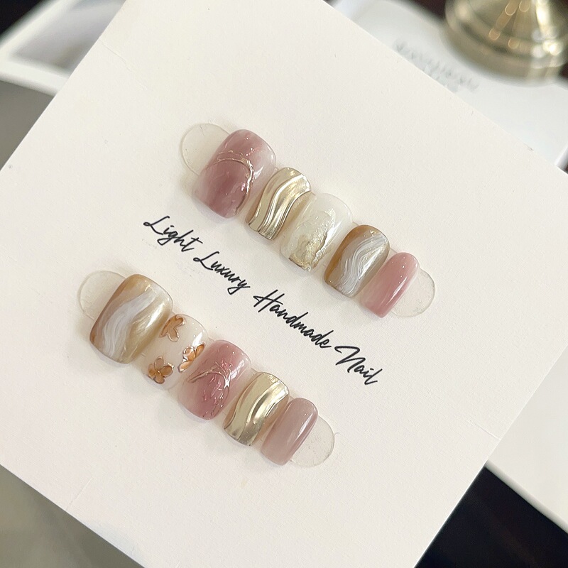 【An Yi】Raspberry Light Purple Gradient Cat Eye Nail Art Pure Handmade Wearable Nails Hand-Painted Plum Blossom Gradient Nail Stickers