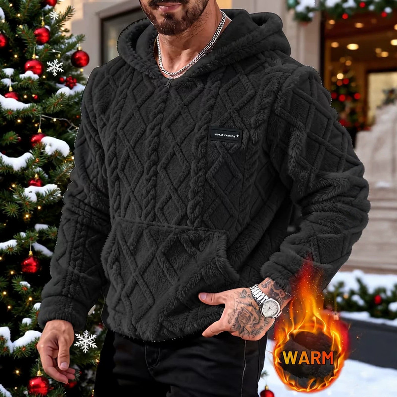 H050 European and American Cross-Border Autumn and Winter Men's Casual Hooded Sweatshirt Double-Sided Fleece Loose Pullover Sweatshirt for Warmth