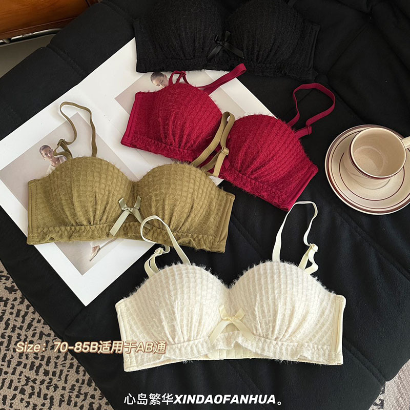 秋冬新款法式純欲半杯少女內衣bra小胸聚攏無肩帶文胸罩外貿跨境