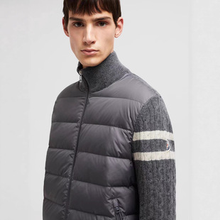 Mengjia 25 Wool Knitted Patchwork Stand Collar Thin down Jacket Mengkou Coat Casual Versatile Patchwork Design