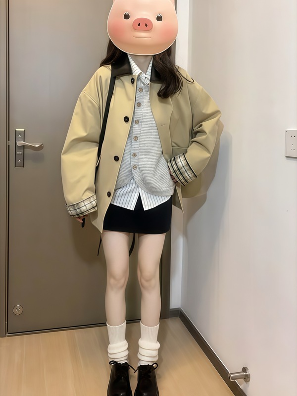 卡其色短款风衣外套女2025春秋新款韩系感气质休闲宽松小个子百搭|undefined