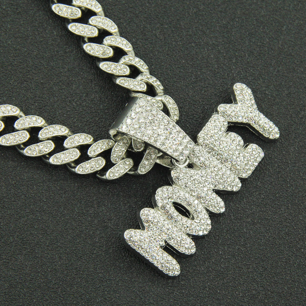Hip-hop Full Diamond Letter Pendant Punk Wide Cuban Chain Men's Necklace display picture 4