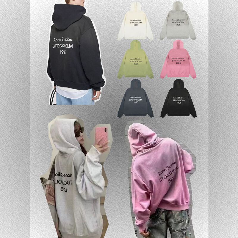 Trendy Brand Acxe1996 Washed-Out Distressed Basic Letter Print Hoodie for Men and Women Cross-Border Trade