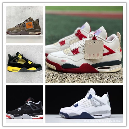Putian pure original shoes AJ4 Electric Yellow for men, retro White Cement for women, Jordan top-layer leather vintage practical basketball shoes