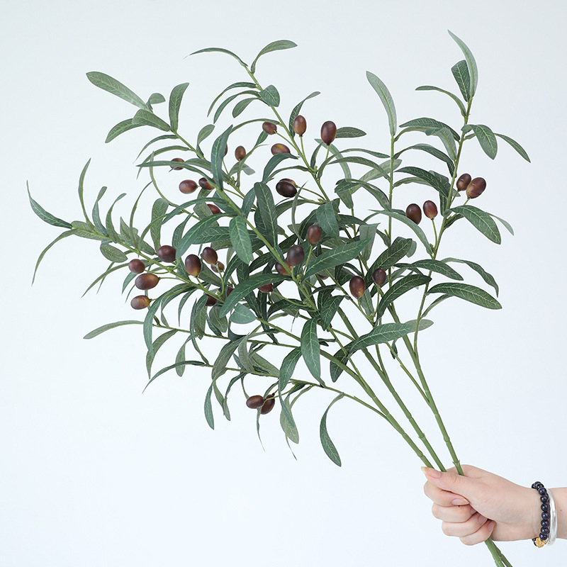 Imitation green plant with fruit 4 forks olive branch fake branch interior decoration silk flower landscaping fake green plant artificial flower wholesale