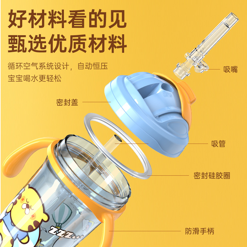 Taza de agua para niños de dibujos animados Taza de agua a prueba de goteo con tapa con asa Aislamiento térmico Taza de agua potable a prueba de golpes 300ML