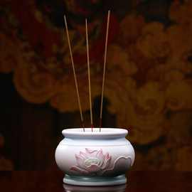 陶瓷莲花香炉家供奉线香竹签香香炉大号佛堂供桌佛具供奉用品摆件
