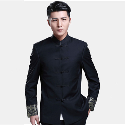 man Stand collar man 's suit suit suit Chinese style frog Self cultivation Youth marry perform Chinese style Tang costume