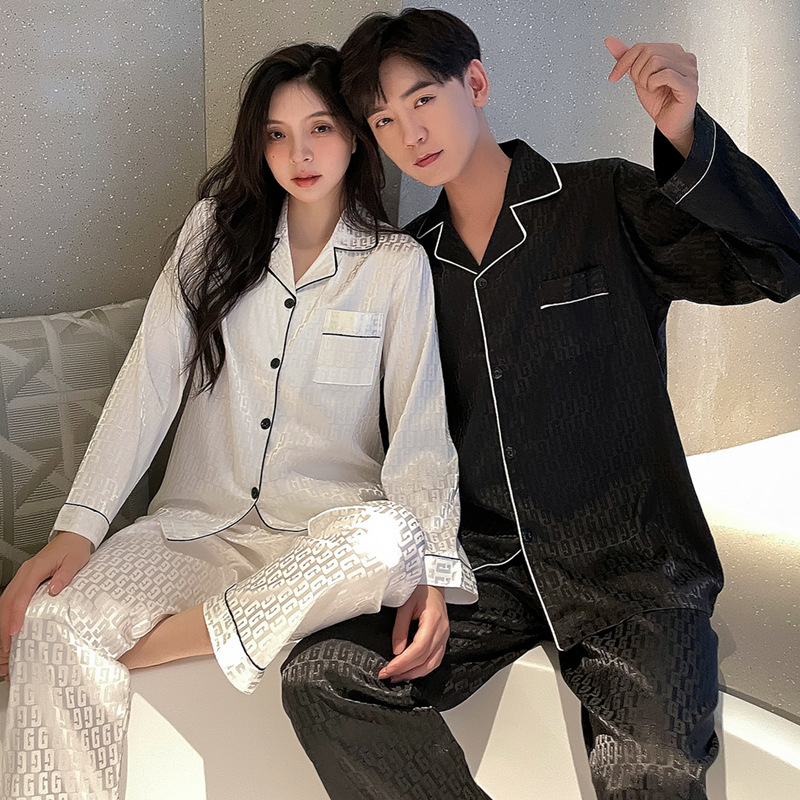 Pijamas de pareja de alto grado primavera y otoño seda de hielo manga larga celebridad de Internet 2023 Nuevo más tamaño ropa de hogar de seda para hombre invierno