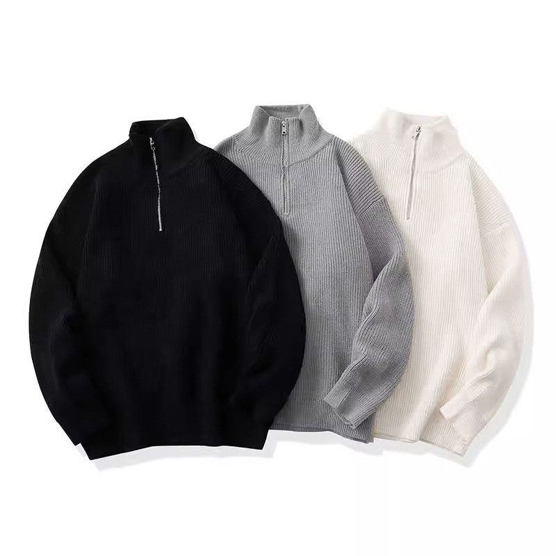 Pull homme à col montant et demi-zip, tricot décontracté_voghion.com