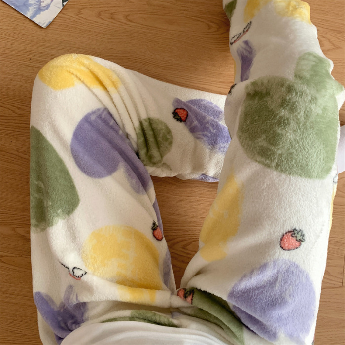 2025 otoño y invierno de flanela de dibujos animados pantalones de pijama individuales gruesos calentados pantalones caseros lindos pantalones