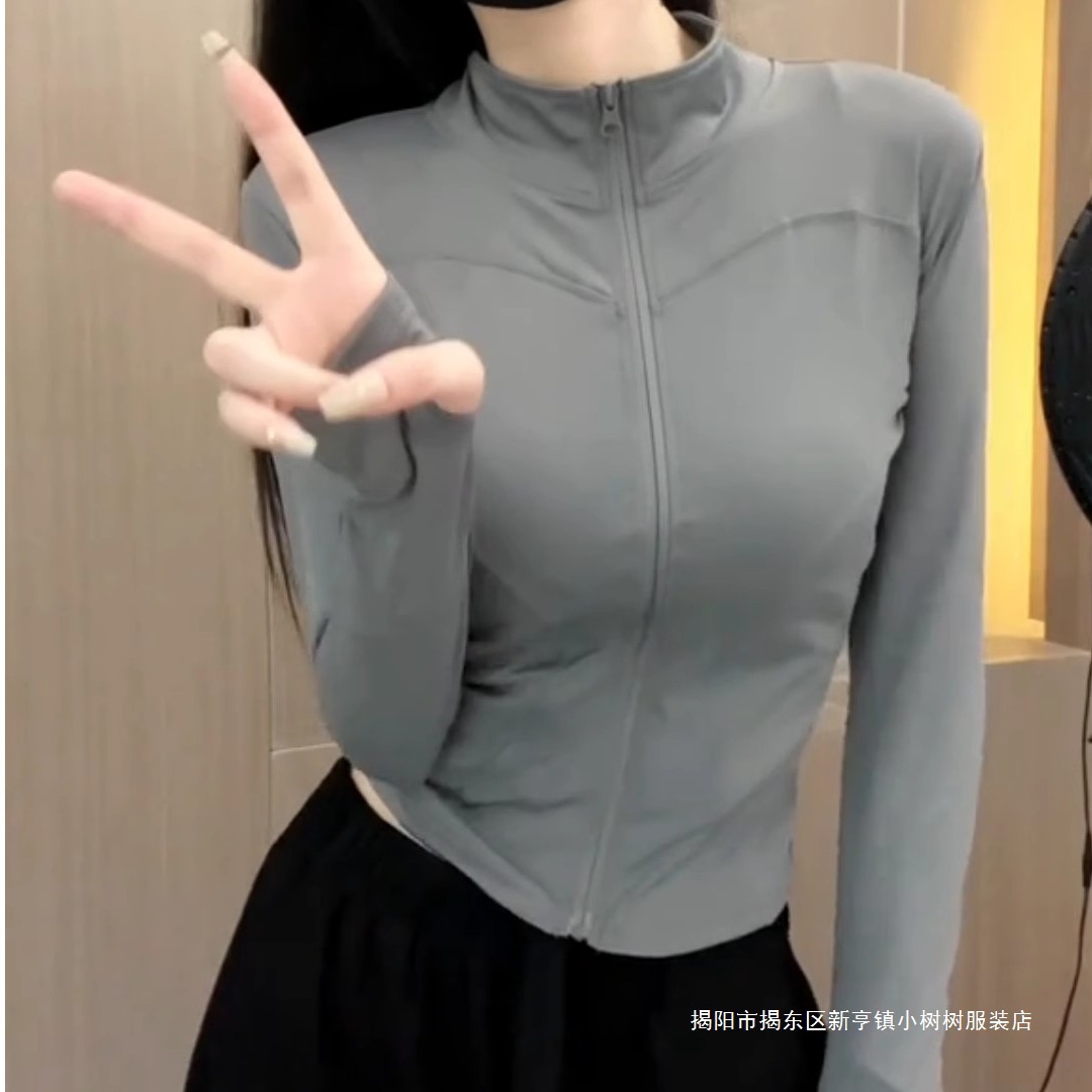 Moda transfronteriza simple delgada transpirable 2025 nueva ropa de mujer delgada de cuello de hielo deportivo chaqueta de verano