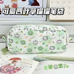 呆萌四叶草小猫方方笔袋ins可爱高颜值大容量学生铅笔文具收纳袋
