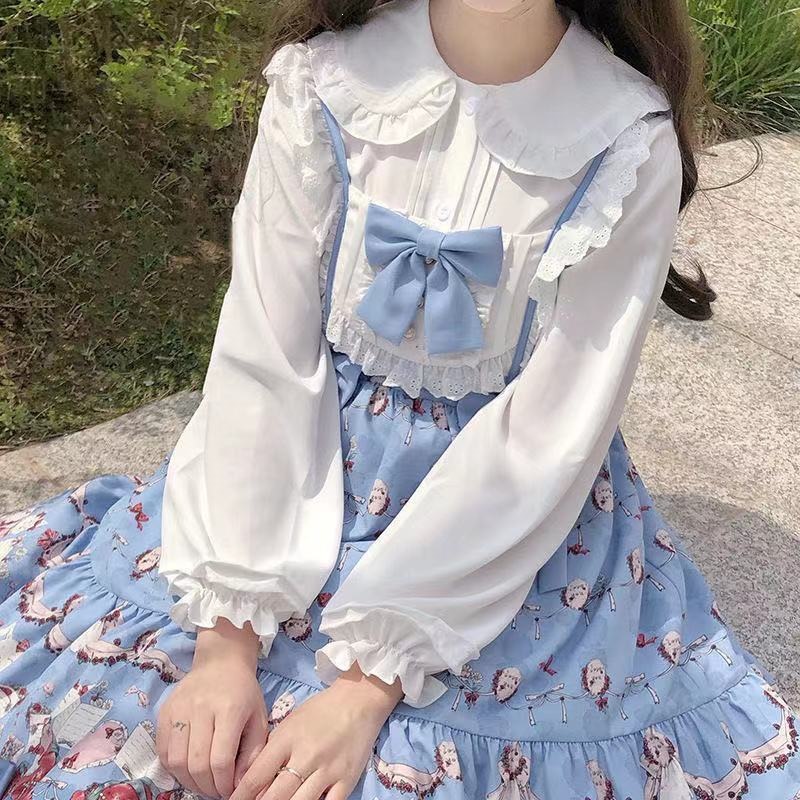 lolita内搭jk衬衫春秋季学生白色衬衫女娃娃领软妹上衣长袖灯笼袖
