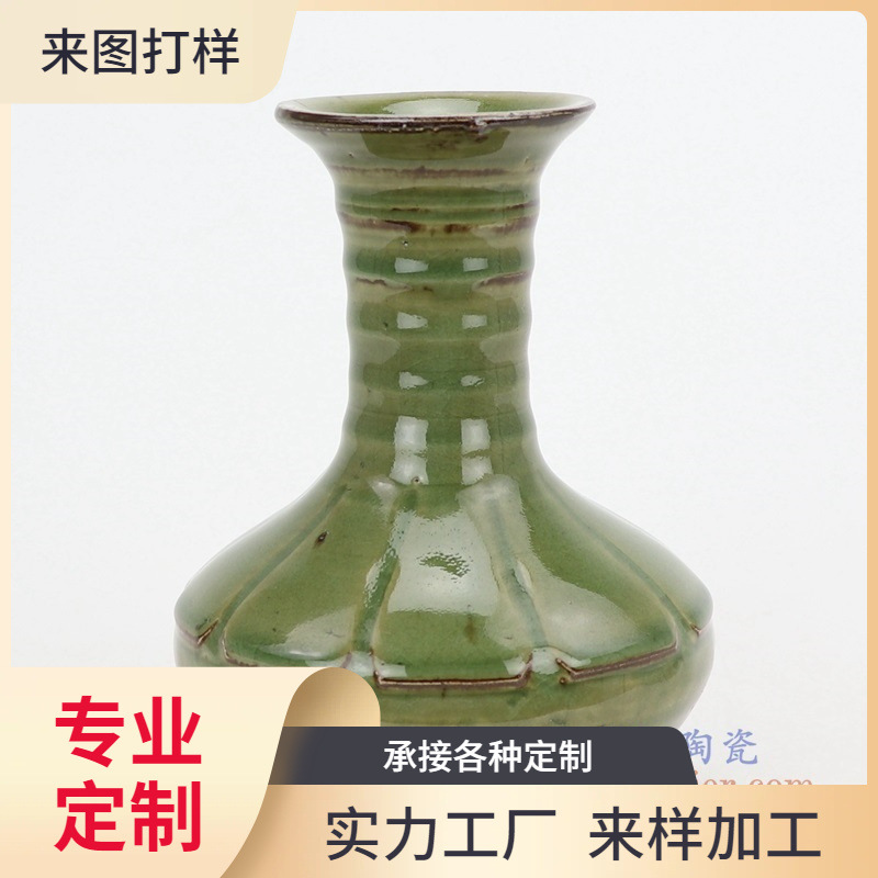 景德镇窑变茶叶末绿釉赏瓶梅瓶手工颜色釉坛罐子仿古做旧瓷器收藏
