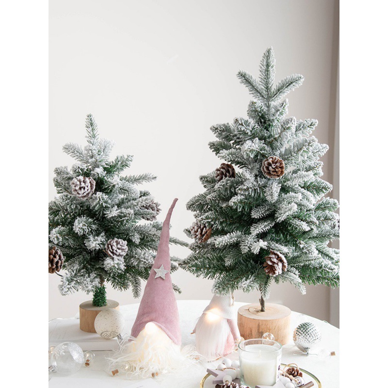 出口韩国60cm圣诞树雪树小圣诞树桌面摆件积雪植绒pe混合圣诞树