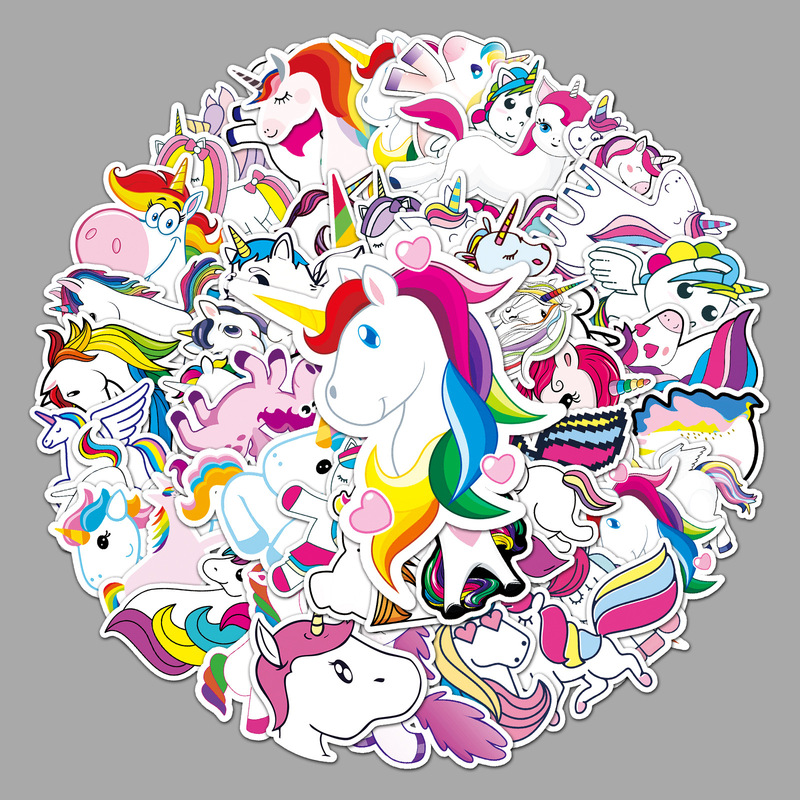 50 cartoon unicorn rainbow horse children's scooter luggage car guitar phone case sticker 50 cartoon unicorn rainbow horse children's scooter luggage car guitar phone case sticker