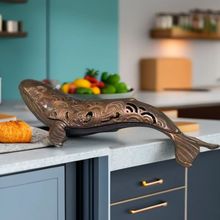 乡下古玩杂项老铜鲸鱼香薰炉香炉铸造绘线家居小鲸鱼摆件装饰摆件