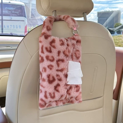 Seat belt shoulder pad, Seat Belt Shoulder Pads Winter - rabbit-fur-leopard-print-tissue-box-pink